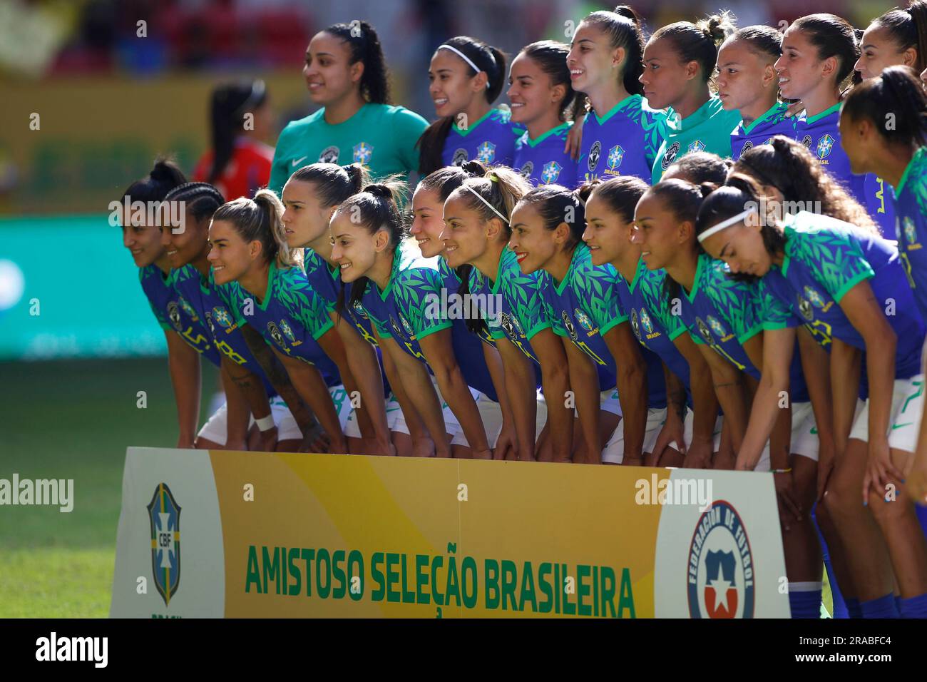 2nd July 2023: Stadium Garrinch, Bras&#xed;lia, DF, Brazil: Womens international lfootball friendly, Brazil versus Chile: Players of Brazil pose for their team picture Stock Photo