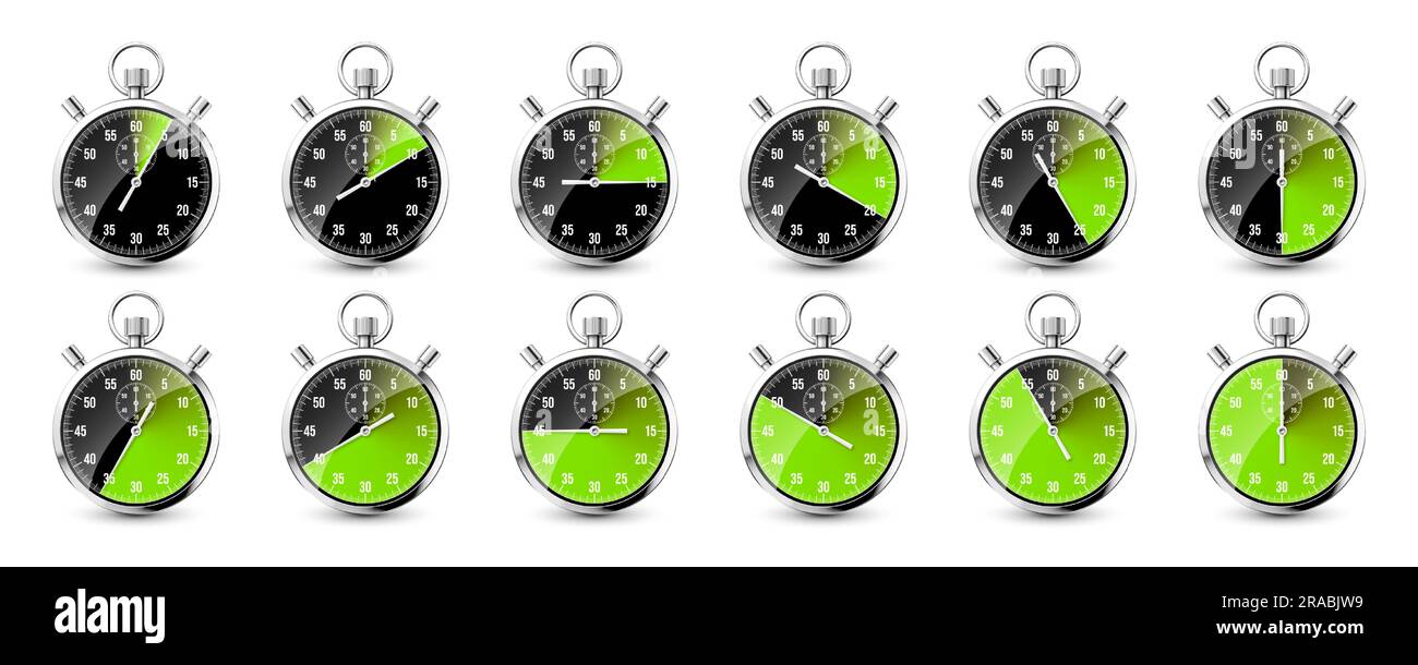 Realistic classic stopwatch. Shiny metal chronometer, time counter with