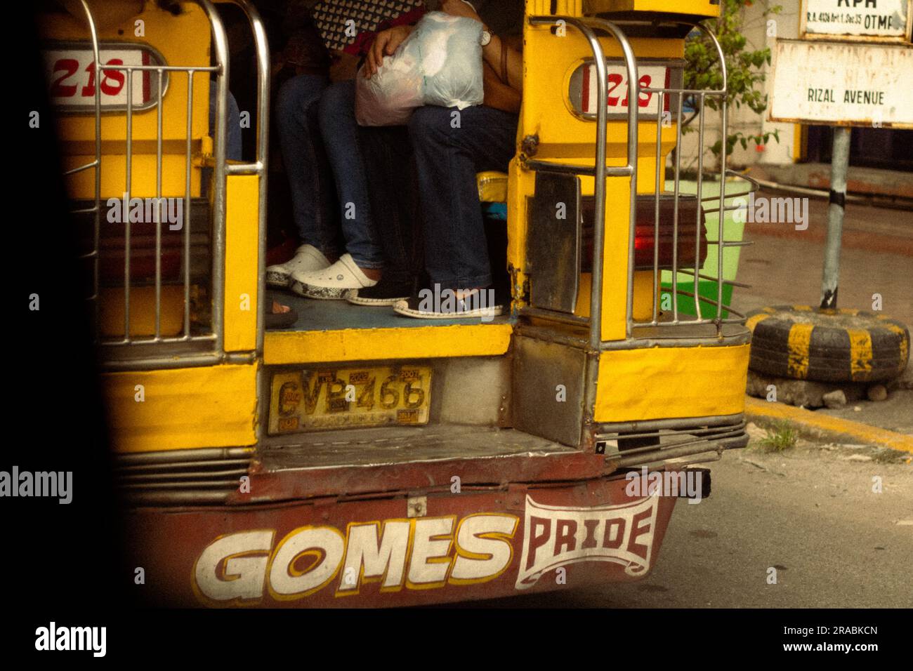 The back of a yellow jeepney in Olongapo, Zambales, Philippines Stock Photo