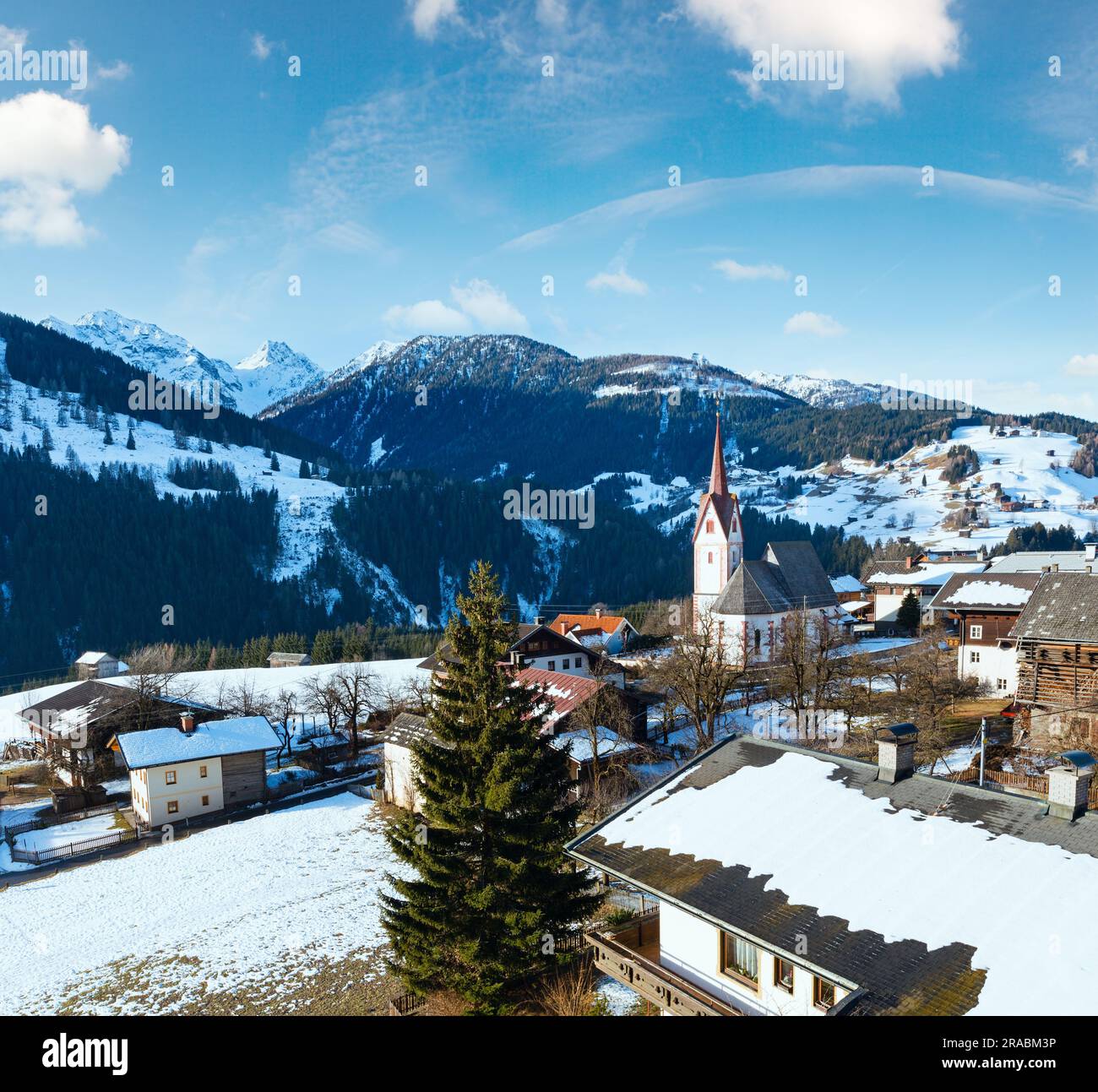 Mountain Liesing village in Lesachtal on Carinthia-East Tyrol border, Austria. Stock Photo