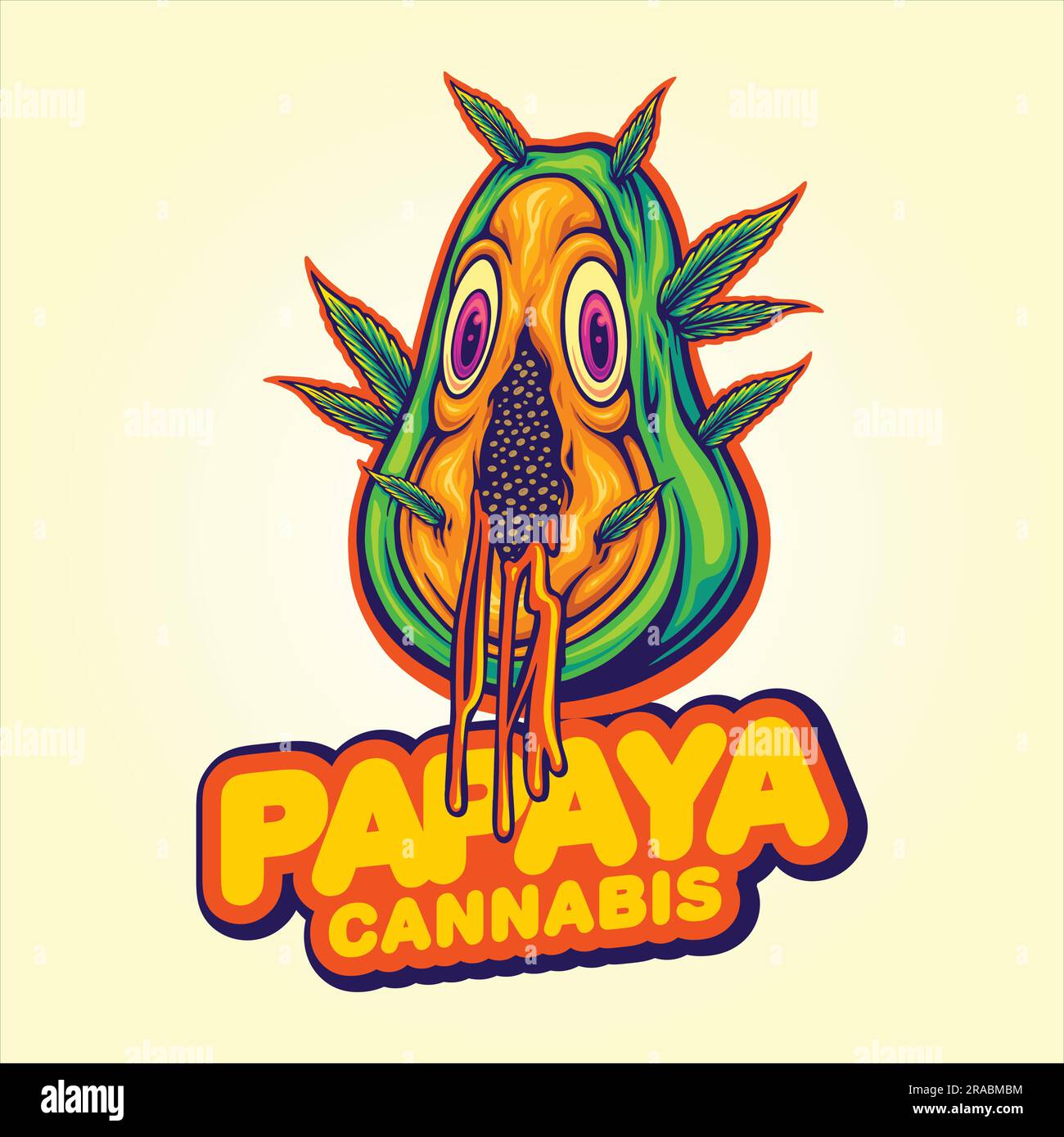 Delicious Papaya cannabis strain tropical flavor vector illustrations