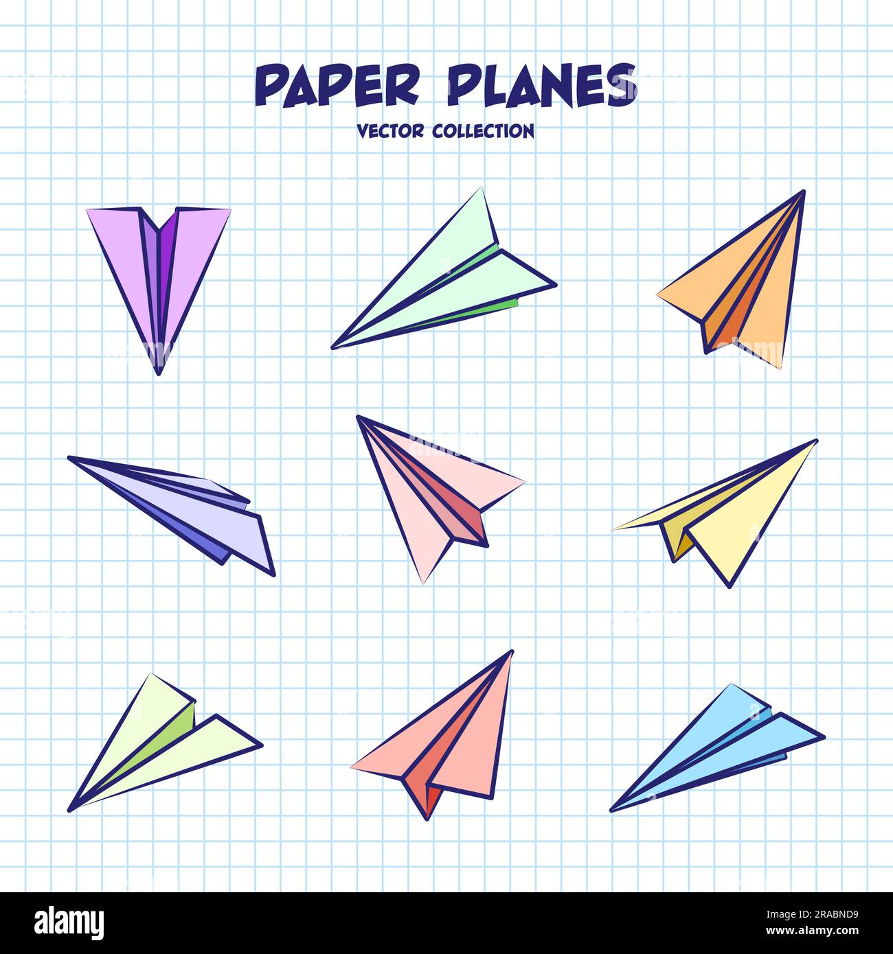 Hand drawn planes on checkered paper sheet. School notebook for drawing