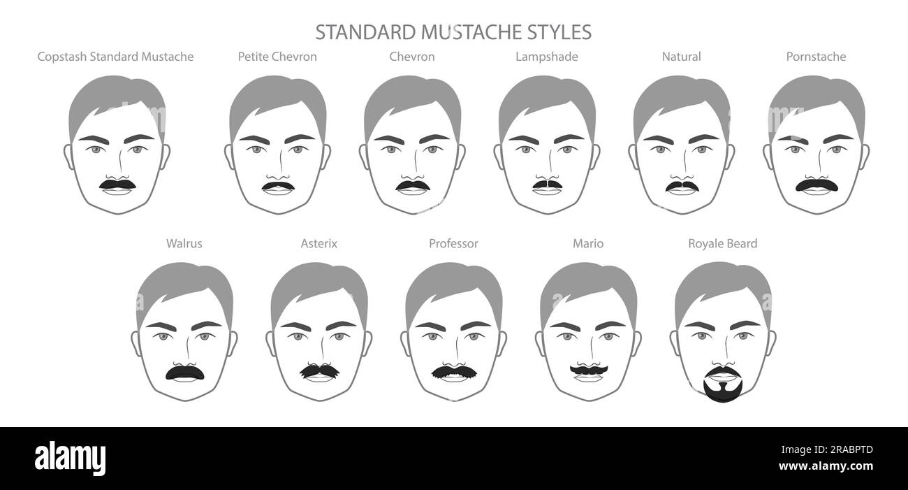 Set of Standard mustache and Beard with name text style men face illustration Facial hair