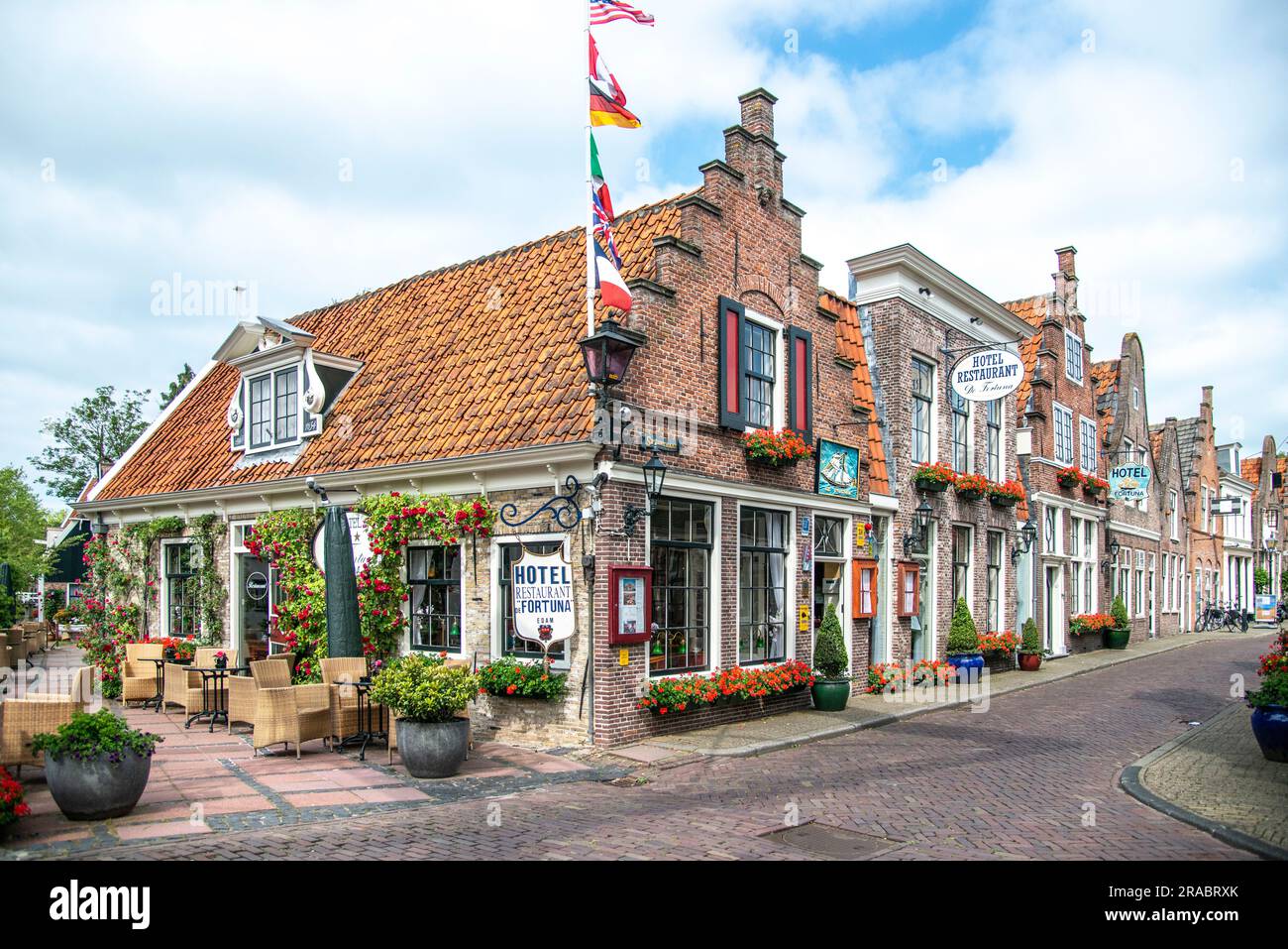 street in Edam Holland and the Hotel de Fortuna Stock Photo