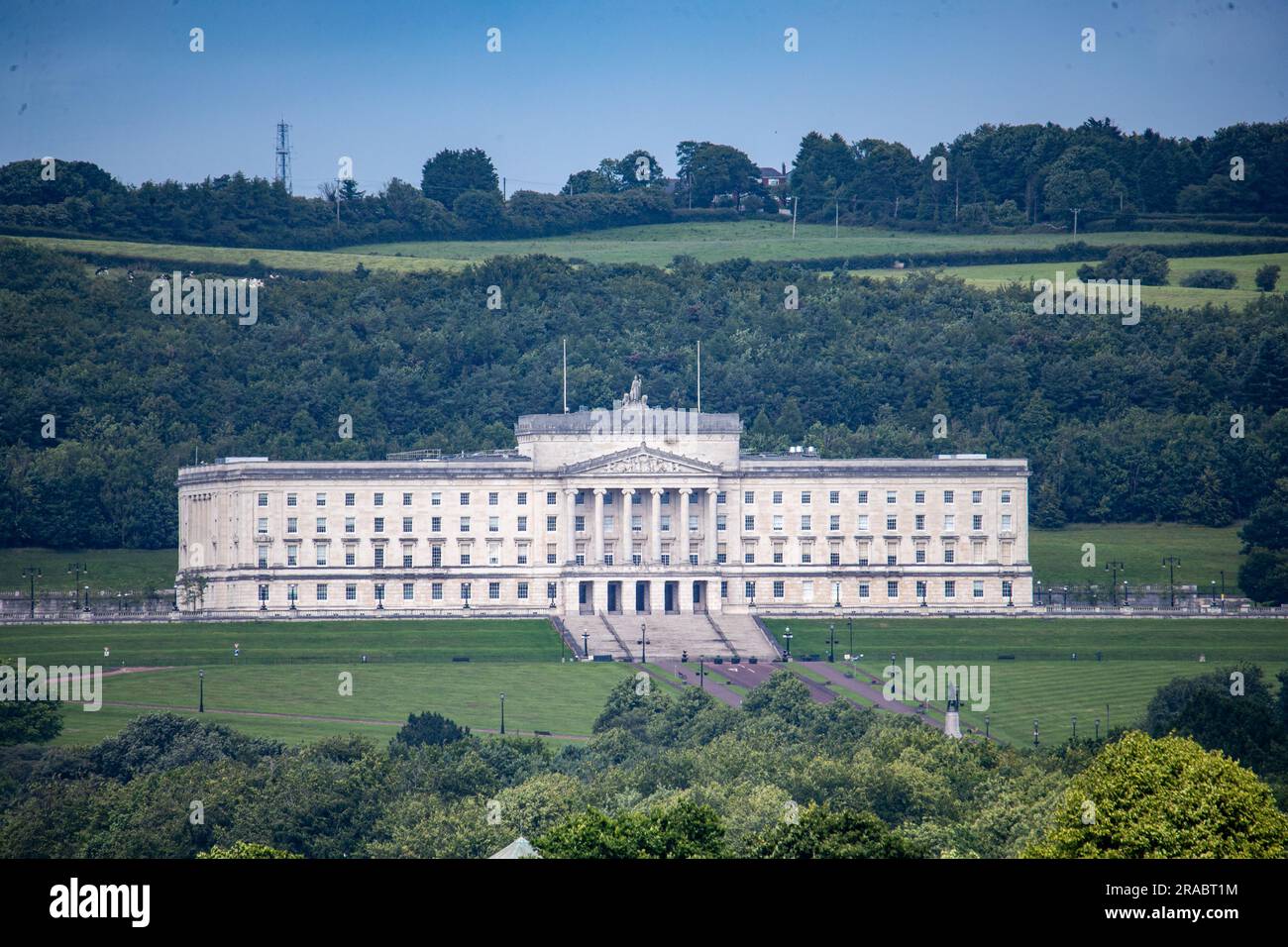 Belfast, UK. 02nd July, 2023. Stormont Parliament Buildings, is the seat of the Northern Ireland Assembly, the devolved legislature for the region. On he 4th February 2022 First Minister Paul Girvan resigned in protest over the Northern Ireland Protocol there hasn't been an executive since Credit: Bonzo/Alamy Live News Stock Photo