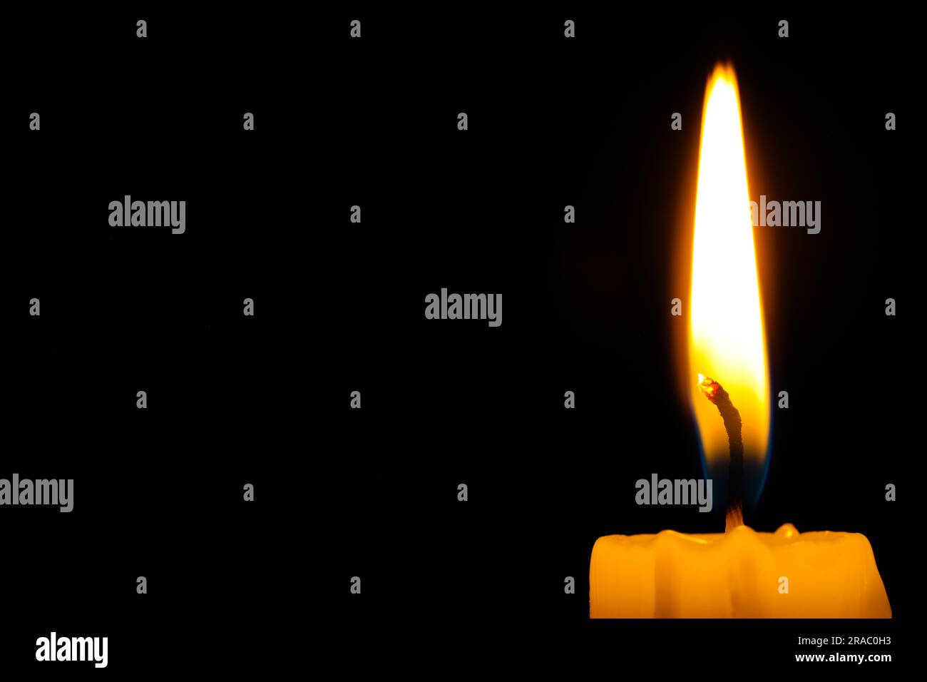 Burning candle on black background, closeup. Space for text Stock Photo ...