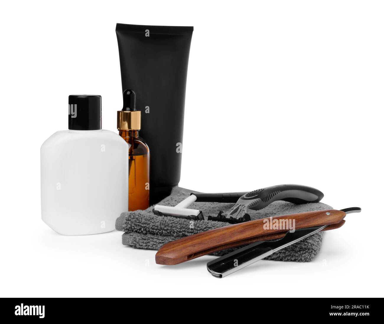 Set of men's shaving accessories on white background Stock Photo Alamy