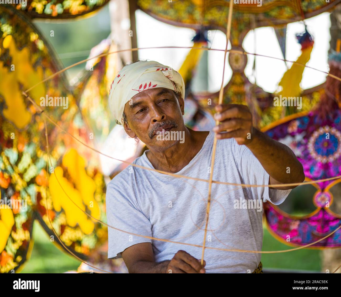 Terengganu tradisional kite or Wau maker Stock Photo