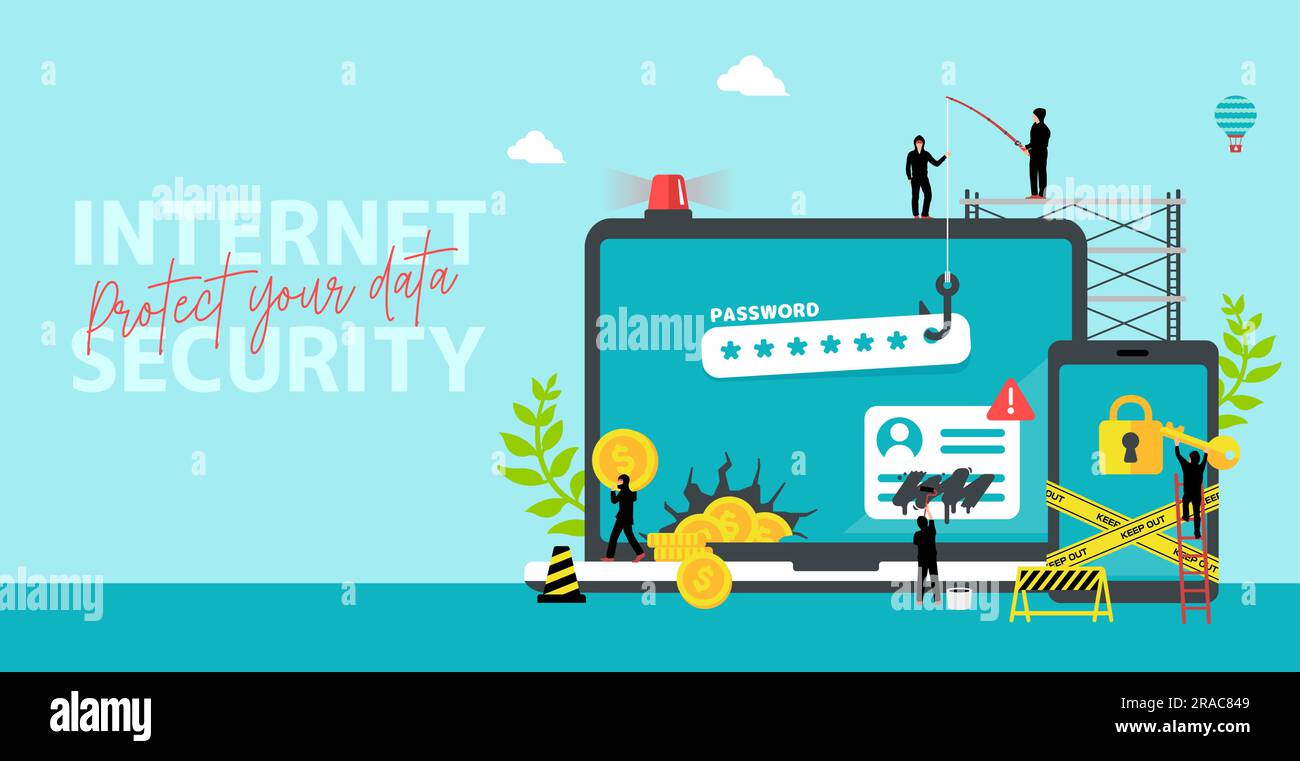Cyber crime ( Internet security ) vector banner illustration Stock Vector