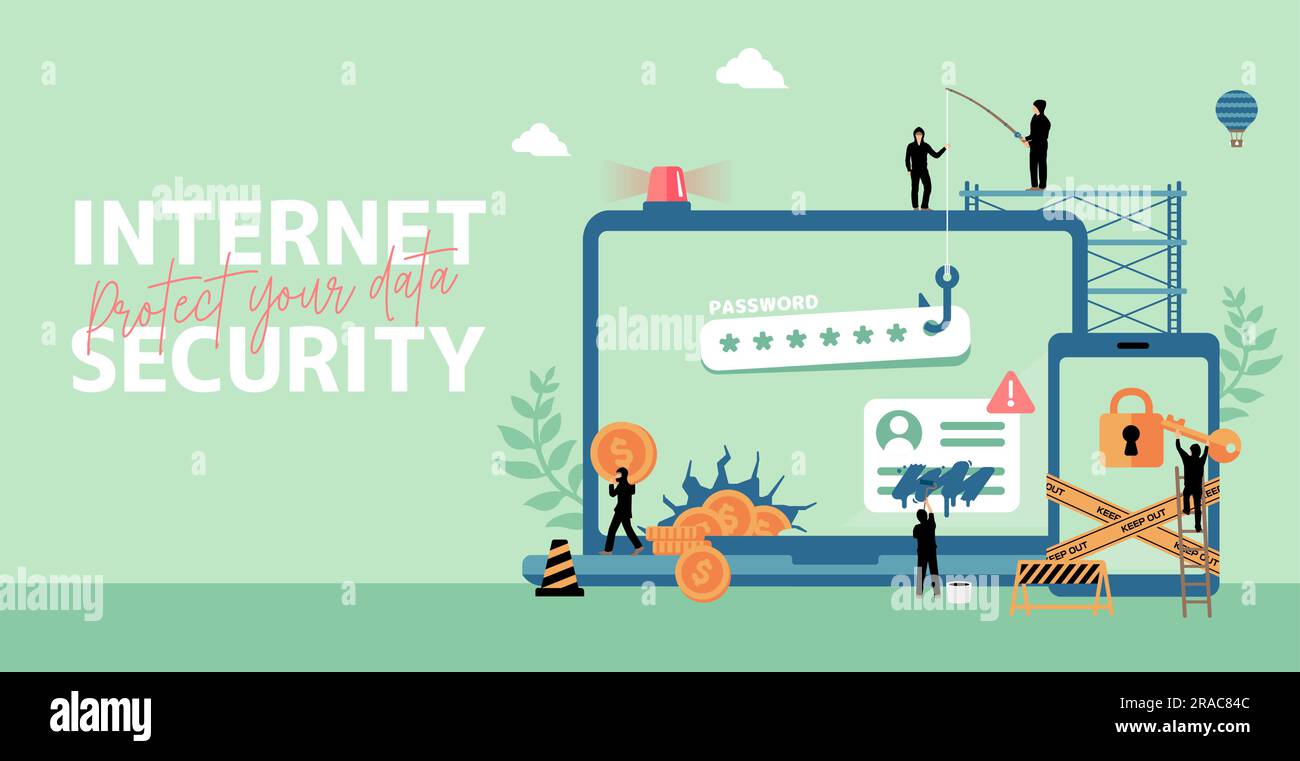 Cyber crime ( Internet security ) vector banner illustration Stock ...