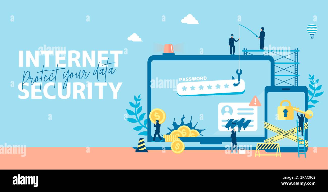 Cyber crime ( Internet security ) vector banner illustration Stock Vector