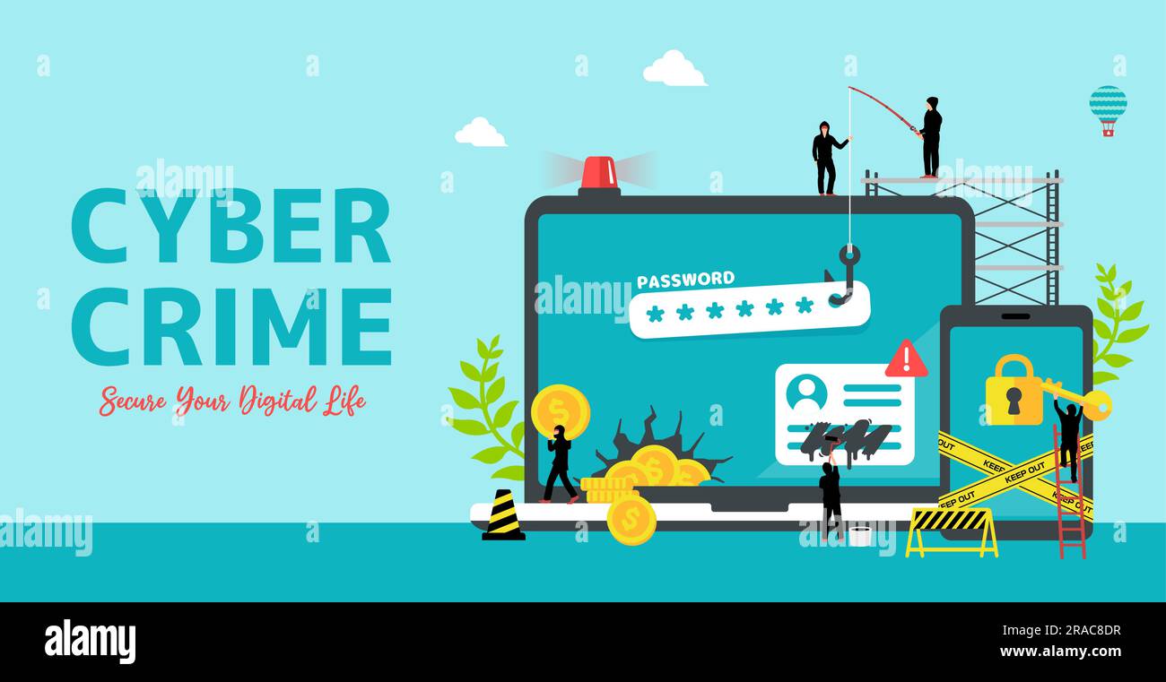 Cyber crime ( Internet security ) vector banner illustration Stock ...