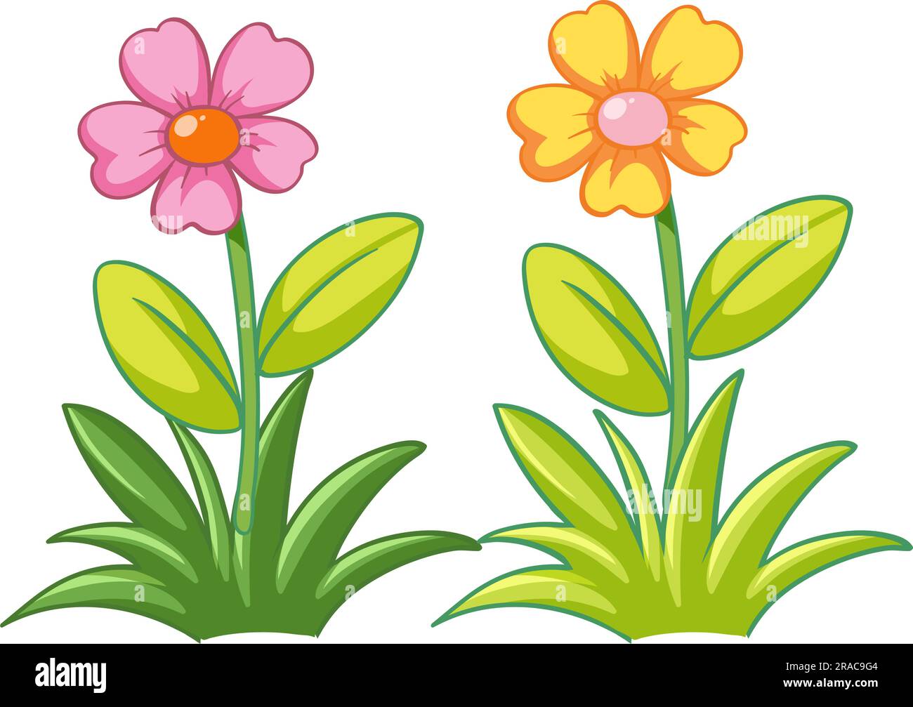 Cartoon-Style Pink and Yellow Flowers illustration Stock Vector Image