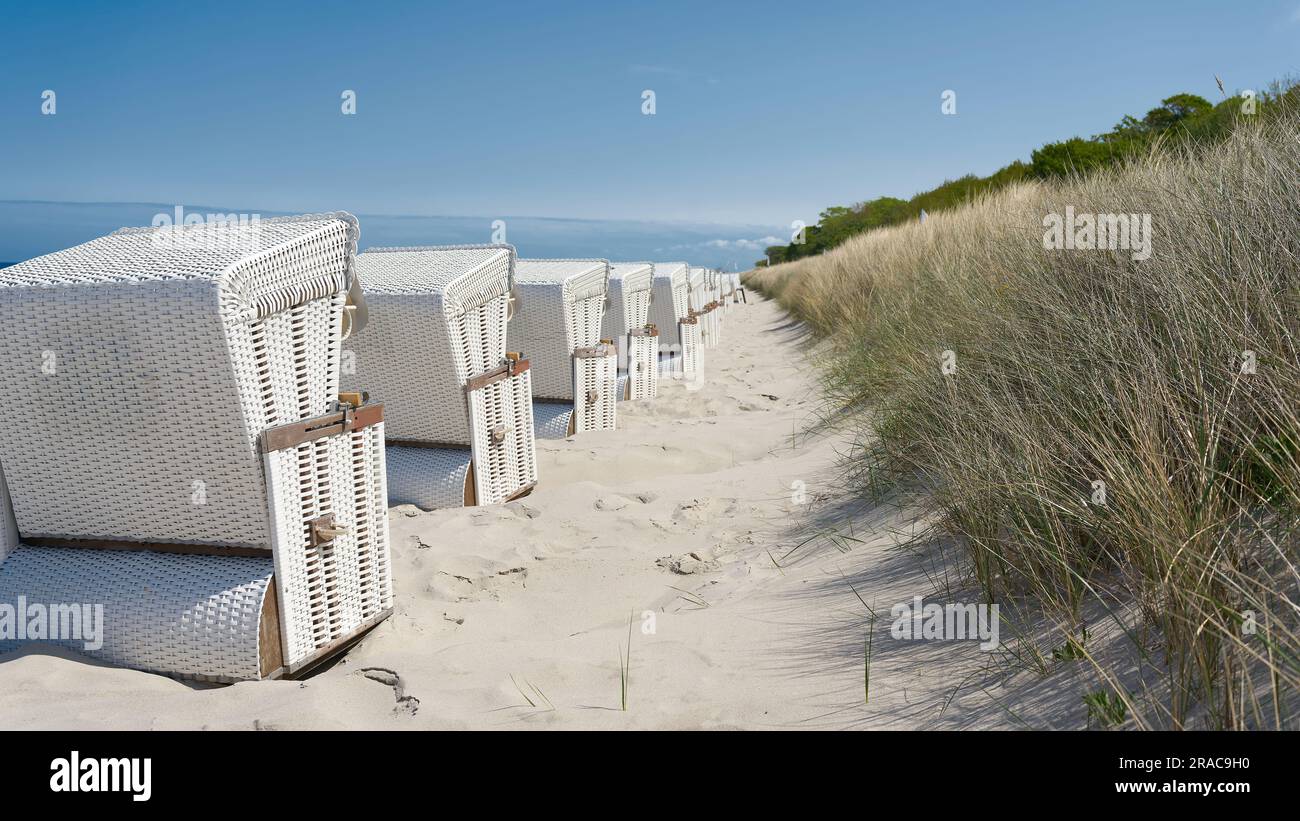Beach chairs on a dune on the beach of Kühlungsborn on the German ...