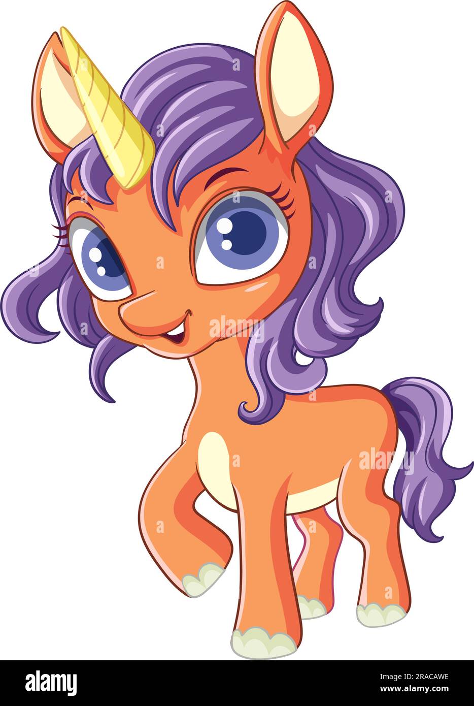 Orange Unicorn with Purple Mane Vector illustration Stock Vector
