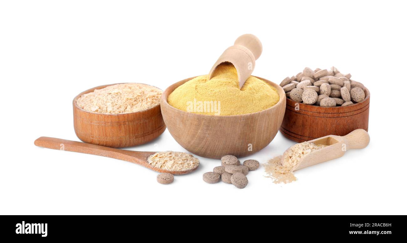 Different types of brewer's yeast isolated on white Stock Photo Alamy