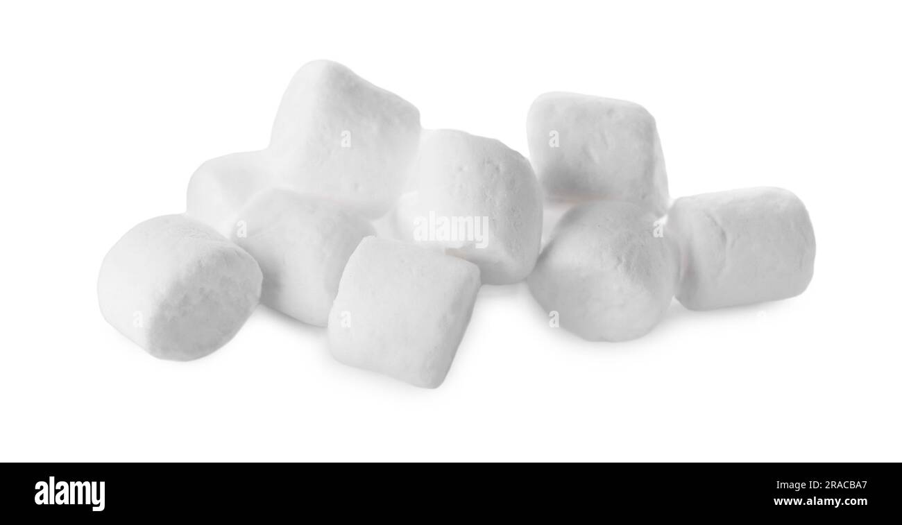 Pile of sweet puffy marshmallows isolated on white Stock Photo - Alamy