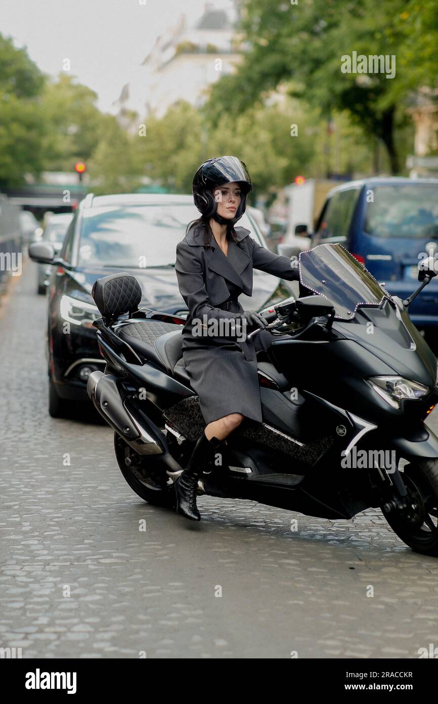 Paris, France. 02nd July, 2023. Street style, Maeva Giani Marshall arriving at Patou Spring-Summer 2023 show, held at Salle Wagram, Paris, France, on July 2, 2023. Photo by Marie-Paola Bertrand-Hillion/ABACAPRESS.COM Credit: Abaca Press/Alamy Live News Stock Photo