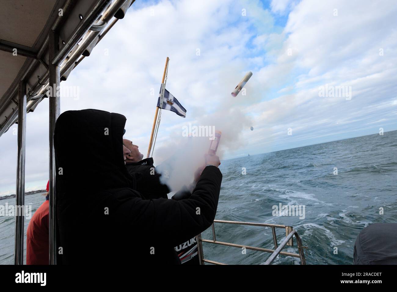 Out of date flares are fired by crew during the Winter Series yacht