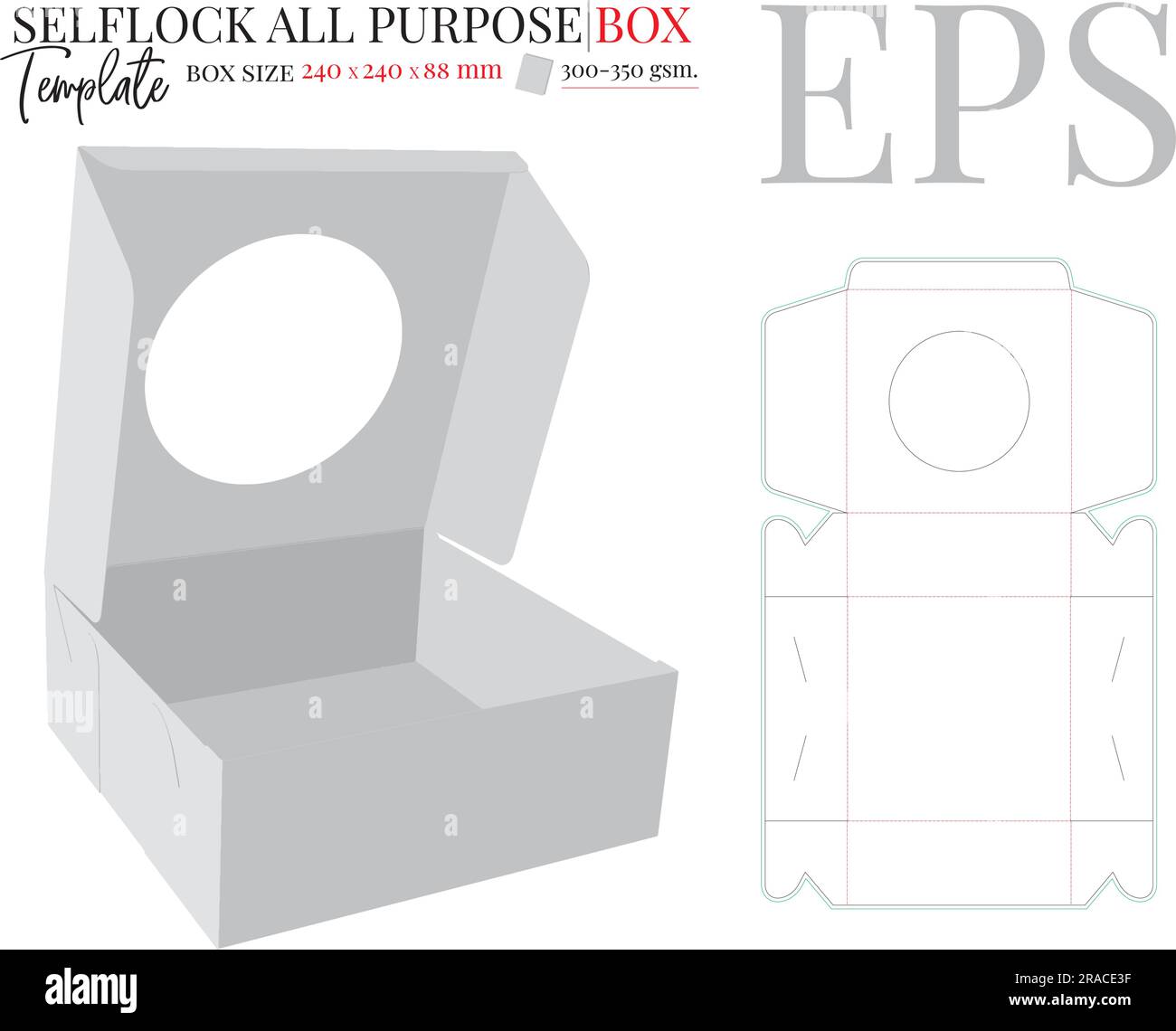 Self locking Box Template, Vector with die cut, laser cut layers. Self