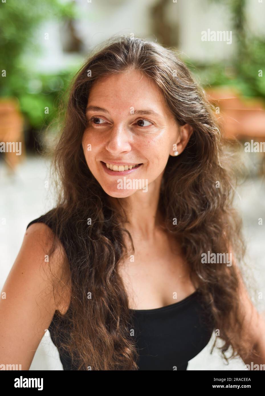 Portrait of 40 years old slavic woman close up without make up Stock Photo