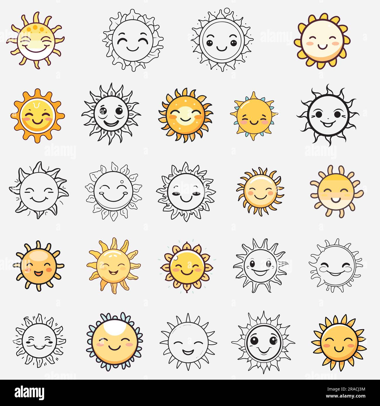 Cute vector cartoon sun collection. Emoji sun illustration Stock Vector ...