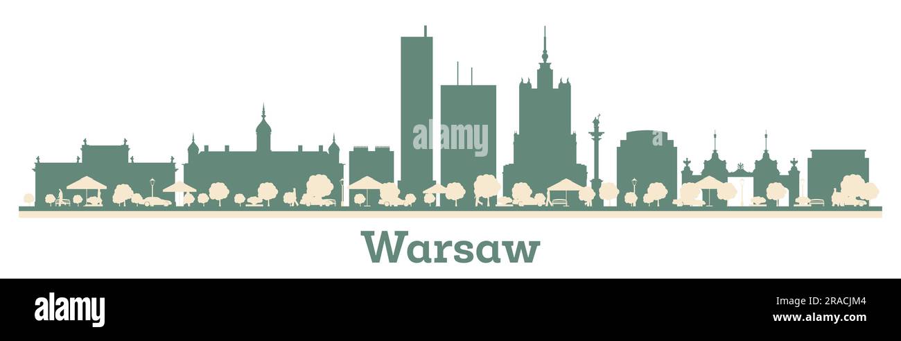 Abstract Warsaw Poland city skyline with color buildings. Vector illustration. Business travel and tourism concept with modern buildings. Stock Vector