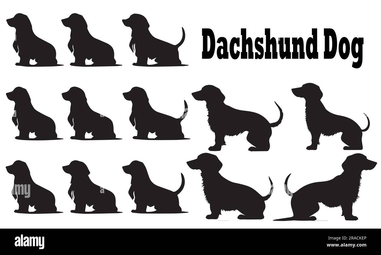 A set of Silhouette Dachshund Dog Vector illustration Stock Vector