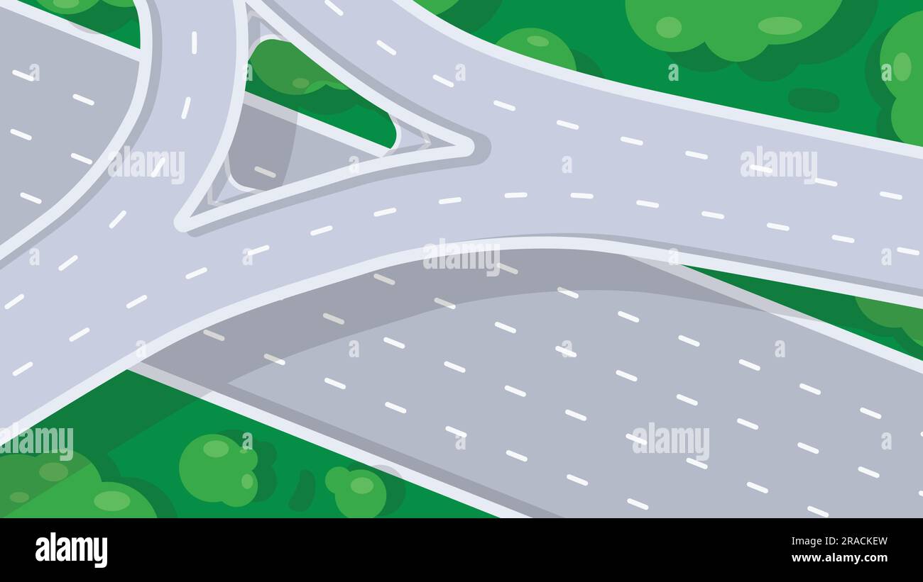 Top view of empty highway junction. Road interchange or highway ...