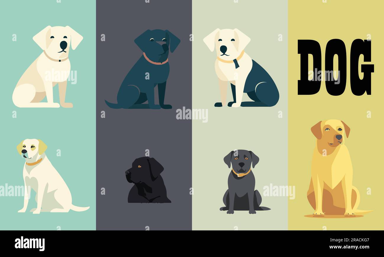 A set of Flat dog vector illustration Stock Vector