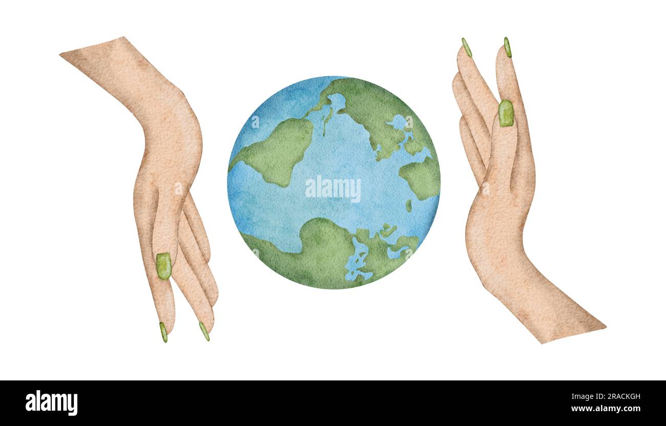 Earth in woman's hand. Symbol of life, nature, foundation