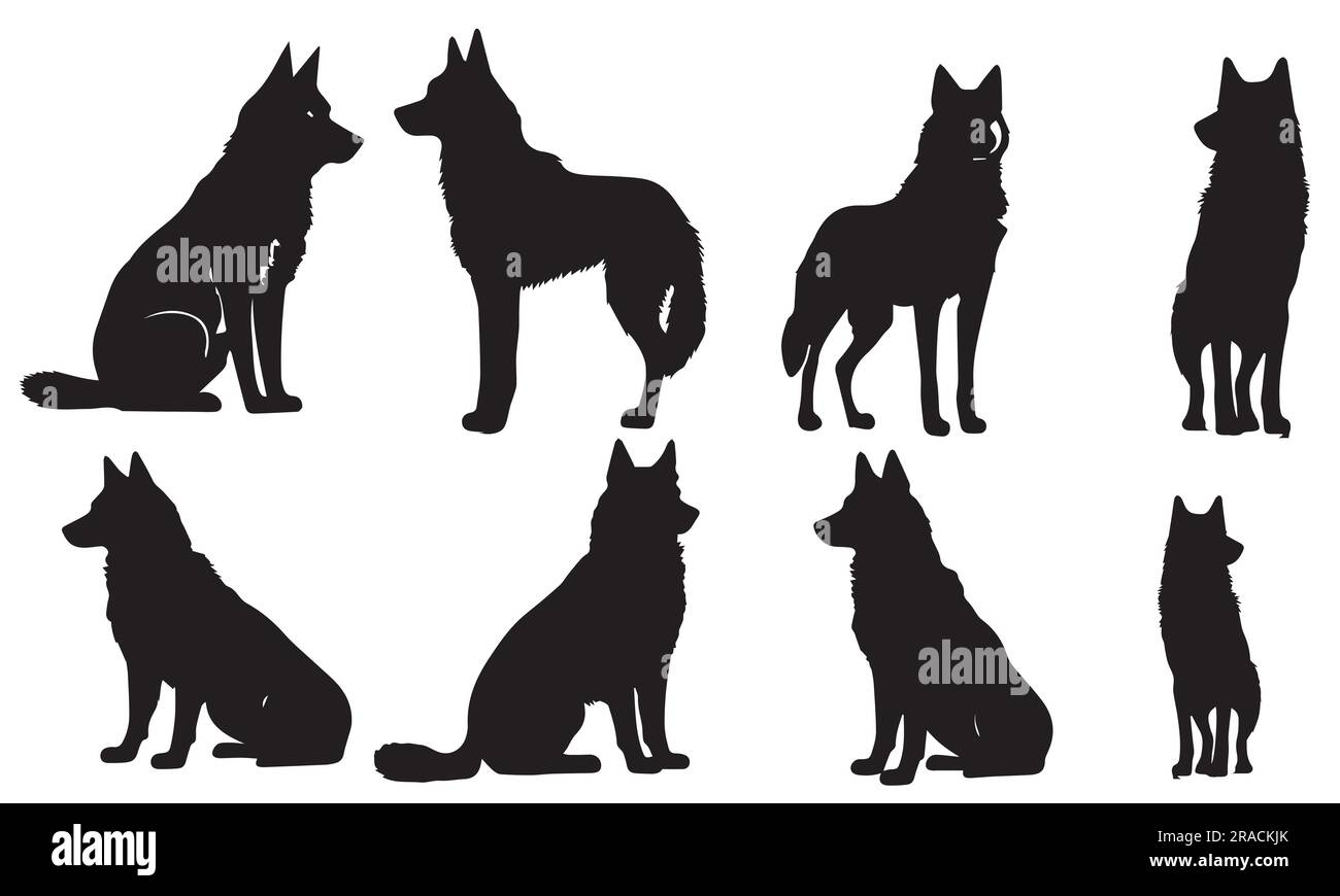A set of silhouette Dog vector illustration Stock Vector