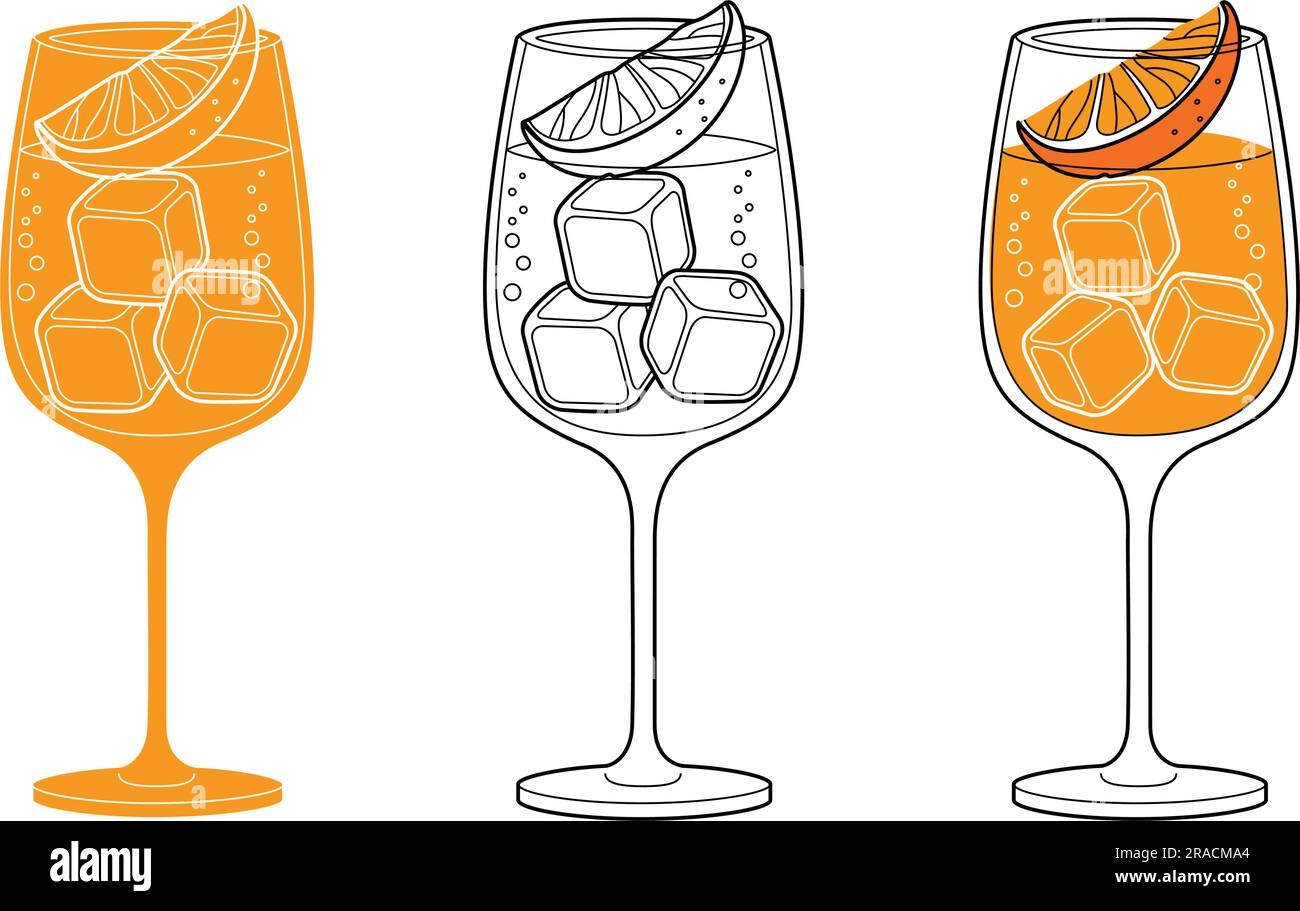 Aperol spritz linear icon glass with alcoholic Vector Image