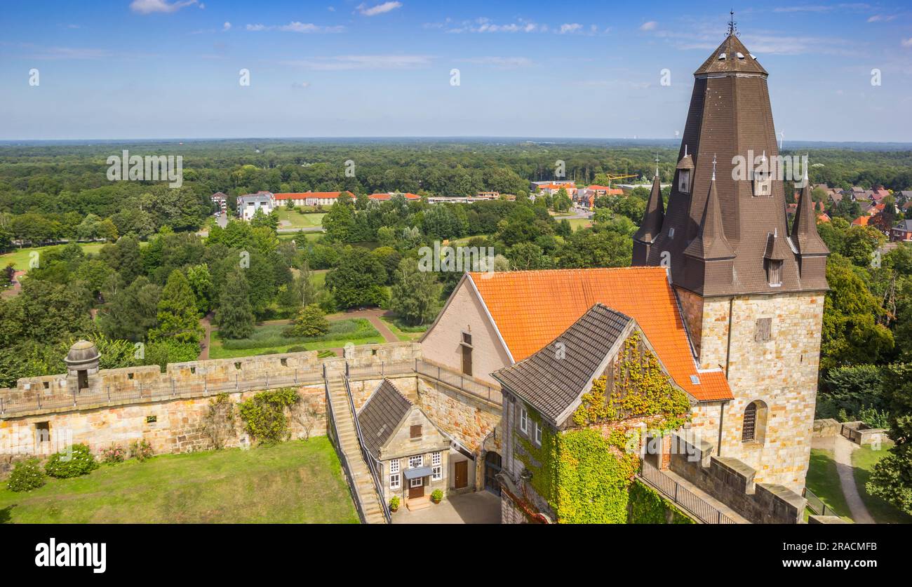 Panoramic view of the entrance tower of the castle in Bad Bentheim, Germany Stock Photo