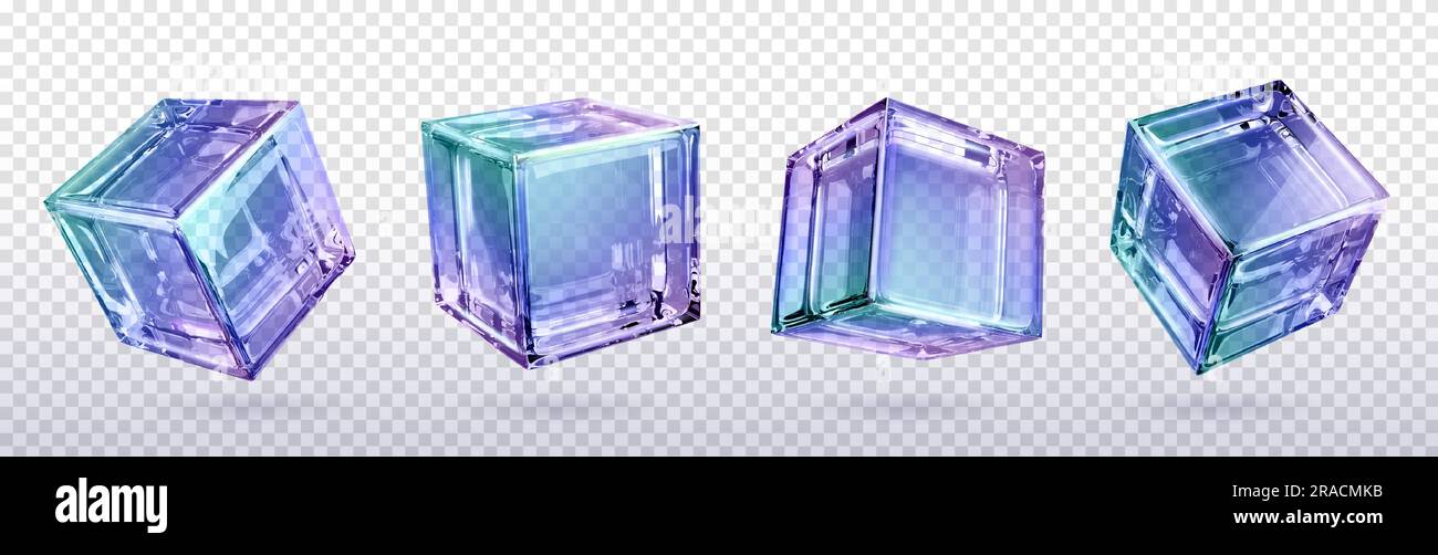 3d crystal light holographic glass cube vector isolated icon. Realistic