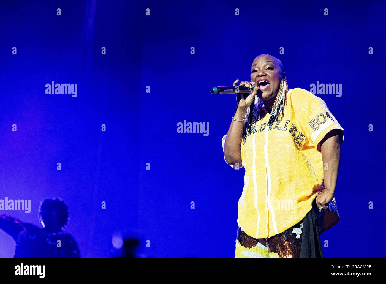 Mia X Rapper Mia X performs at the Essence Festival on Sunday, July 2, 2023, at the ...