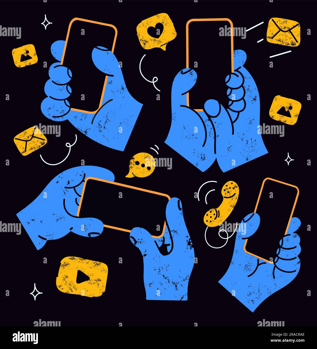 hands holding mobile phones with social media icons Stock Vector Image ...