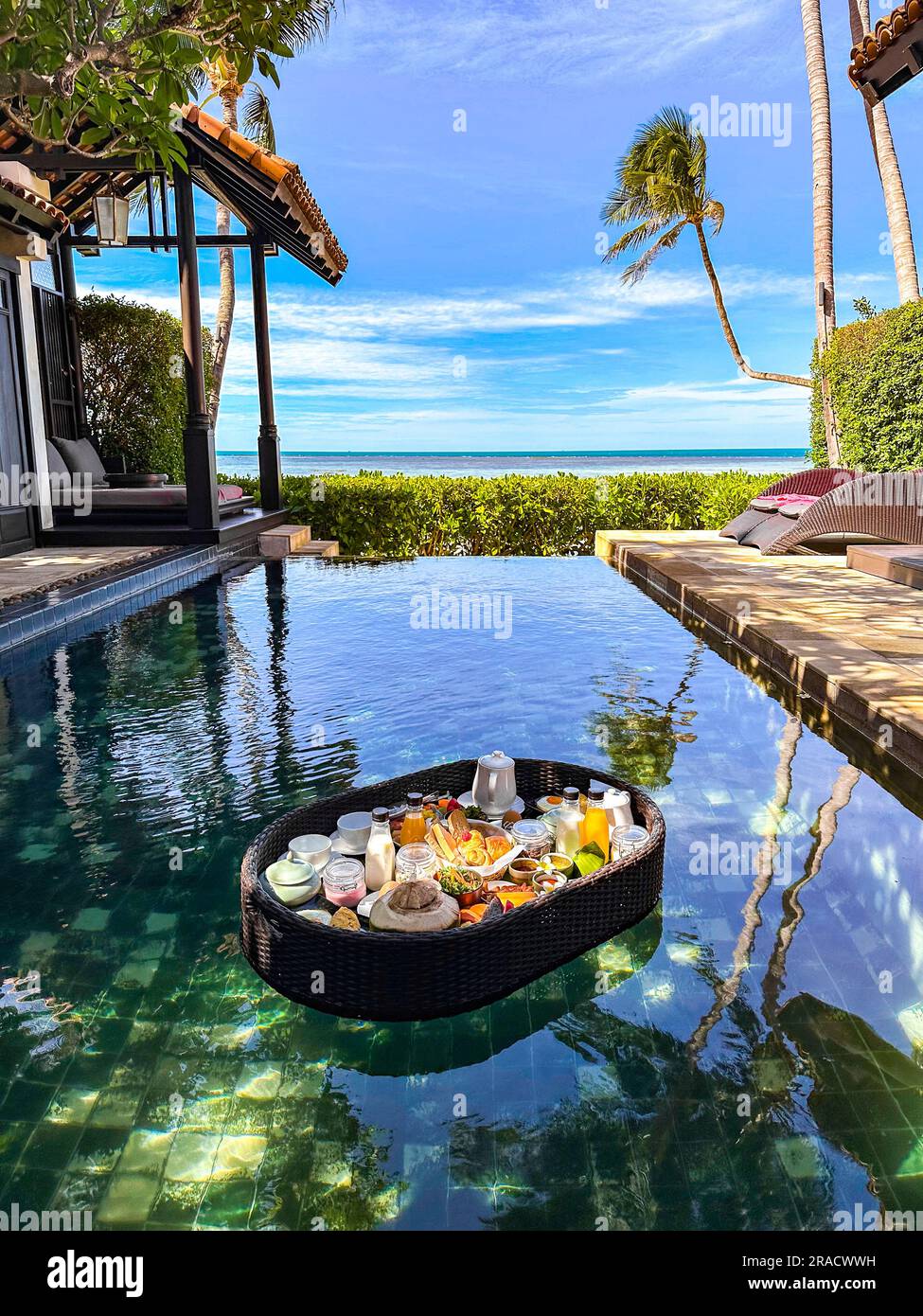 Floating breakfast in pool in Lamai beach resort in Koh Samui, Thailand