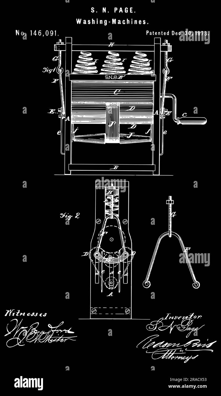 Antique Washing Machine 1873 Patent Stock Vector
