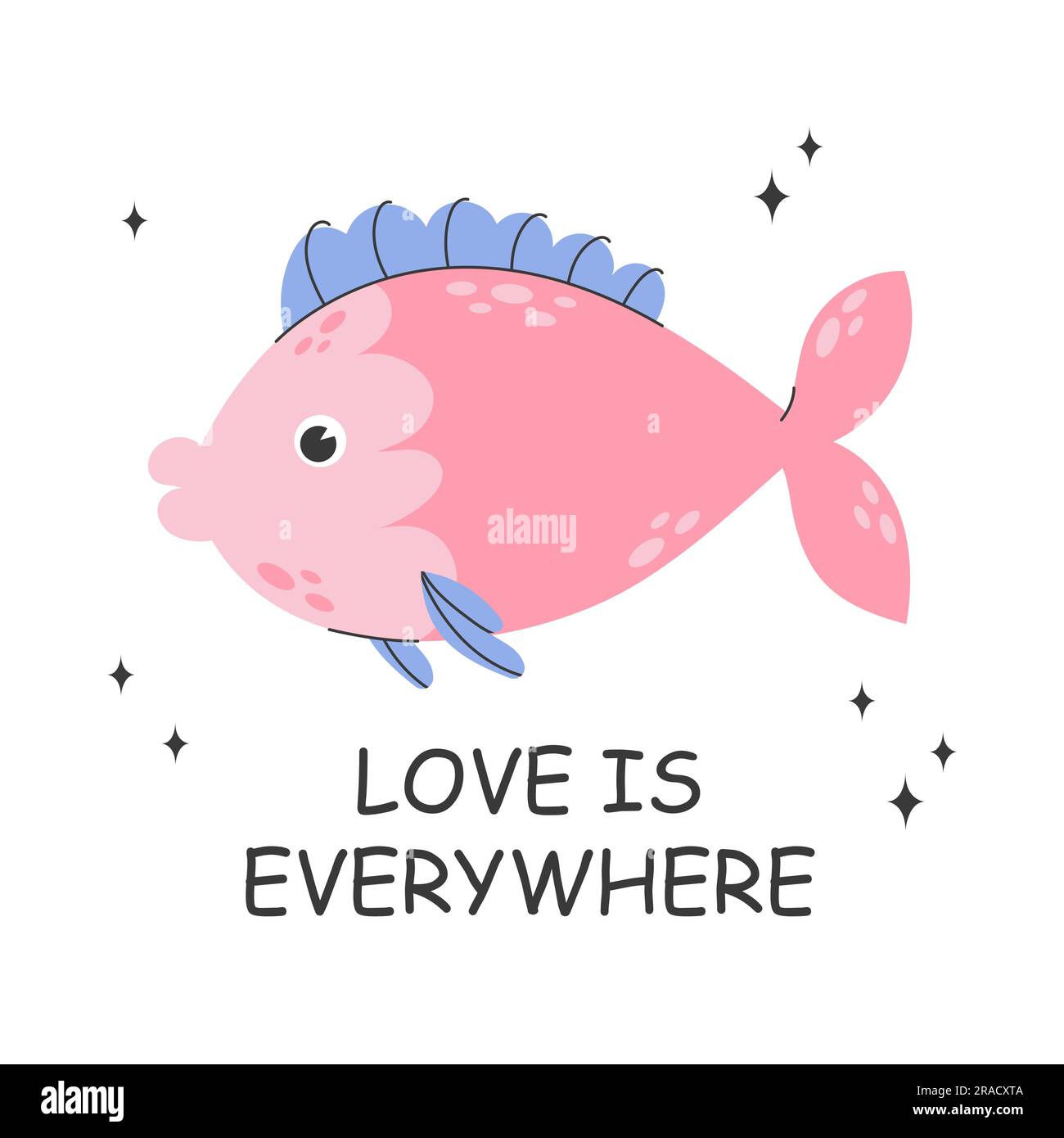 Poster with cute pink fish and lettering Stock Vector Image & Art - Alamy