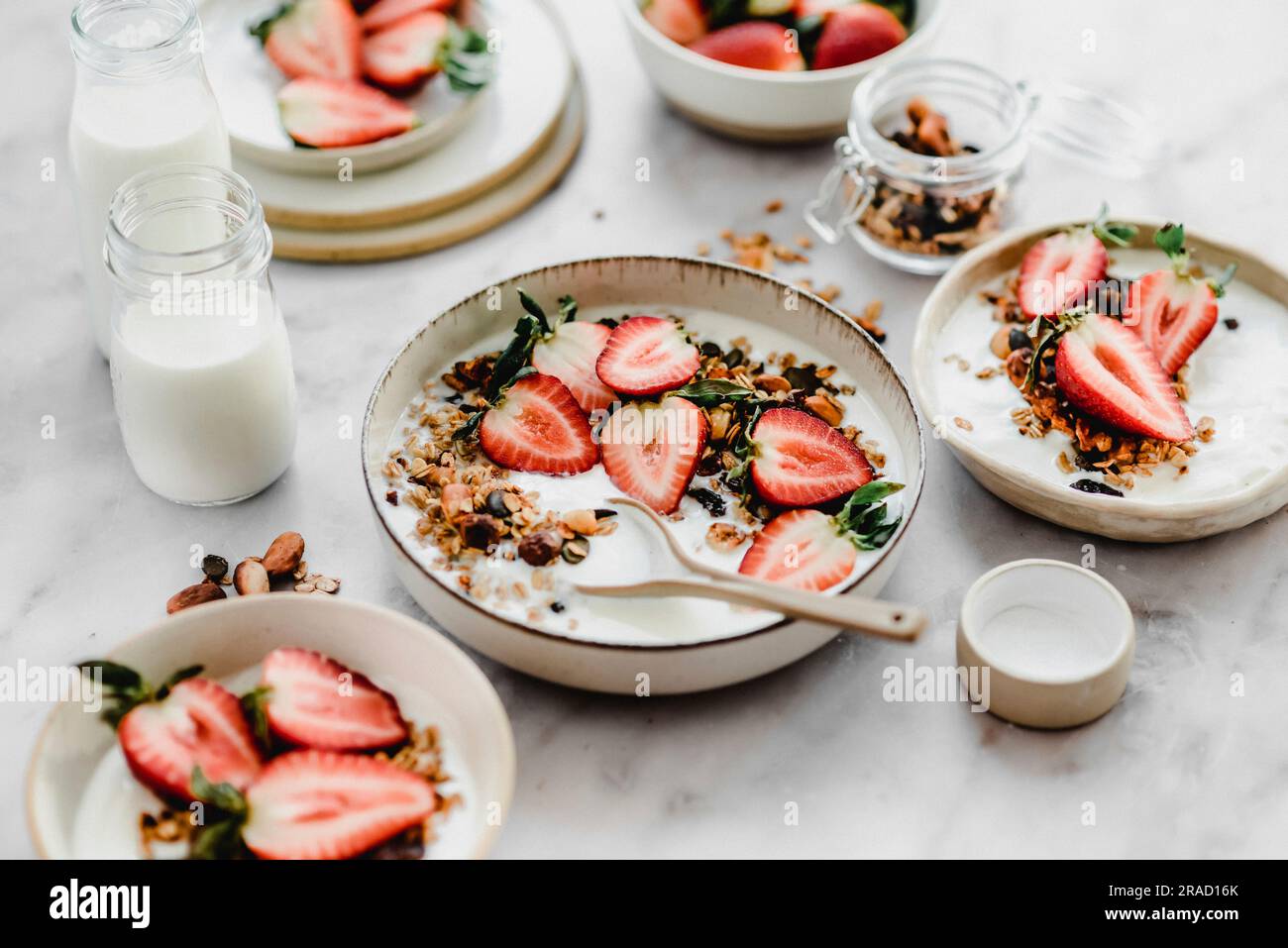 Yogurt with granola and strawberries Stock Photo Alamy