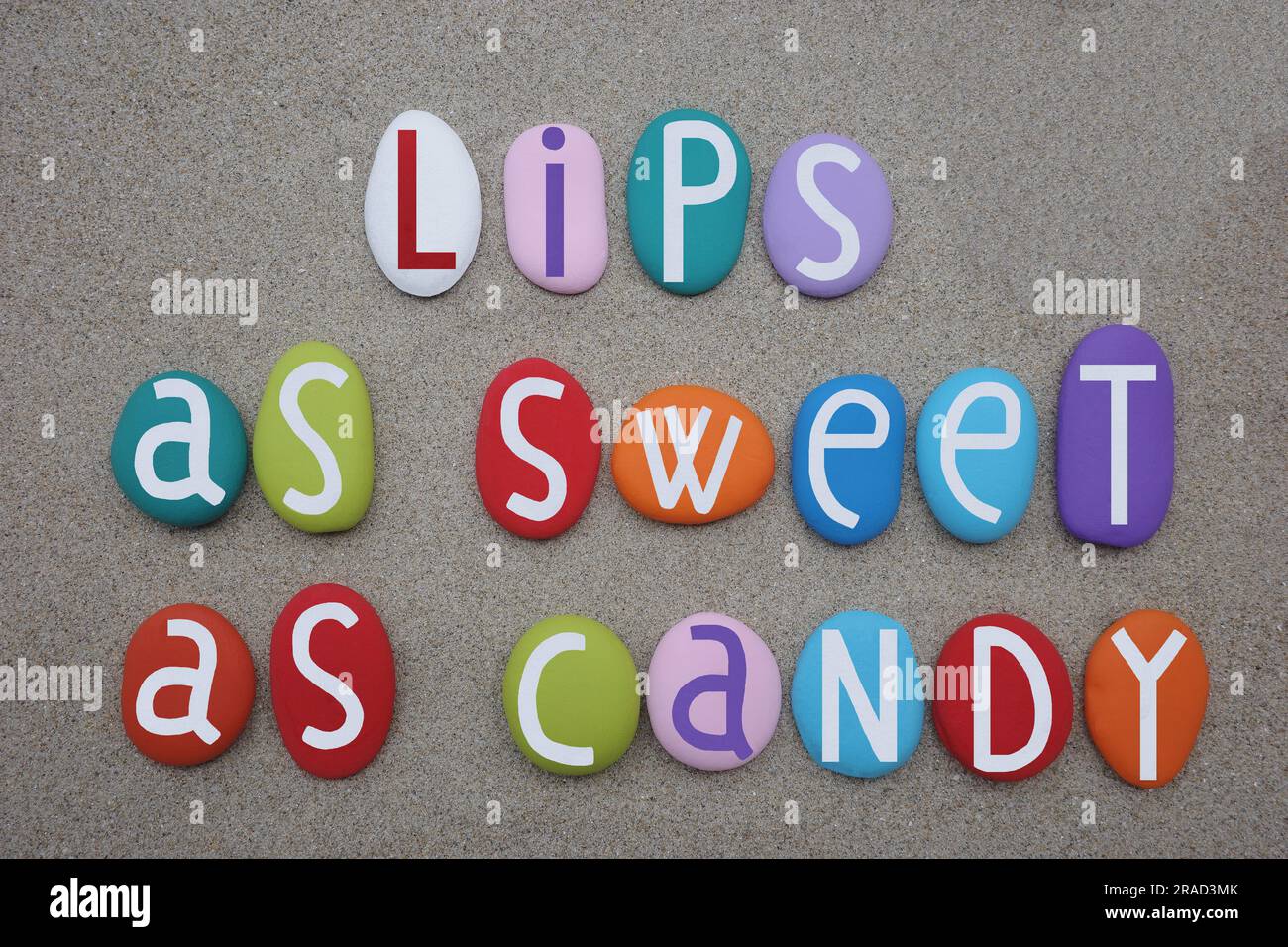 Lips as sweet as candy, love and creative message composed with multi