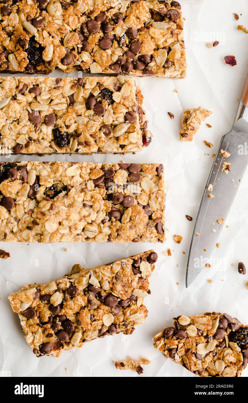 Glutenfree granola bars with dates and chocolate chips Stock Photo Alamy