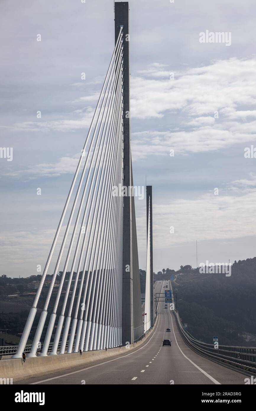 Highway A4 transmontana, detail of the bridge over the corgo river, Vila Real, Portugal. Stock Photo
