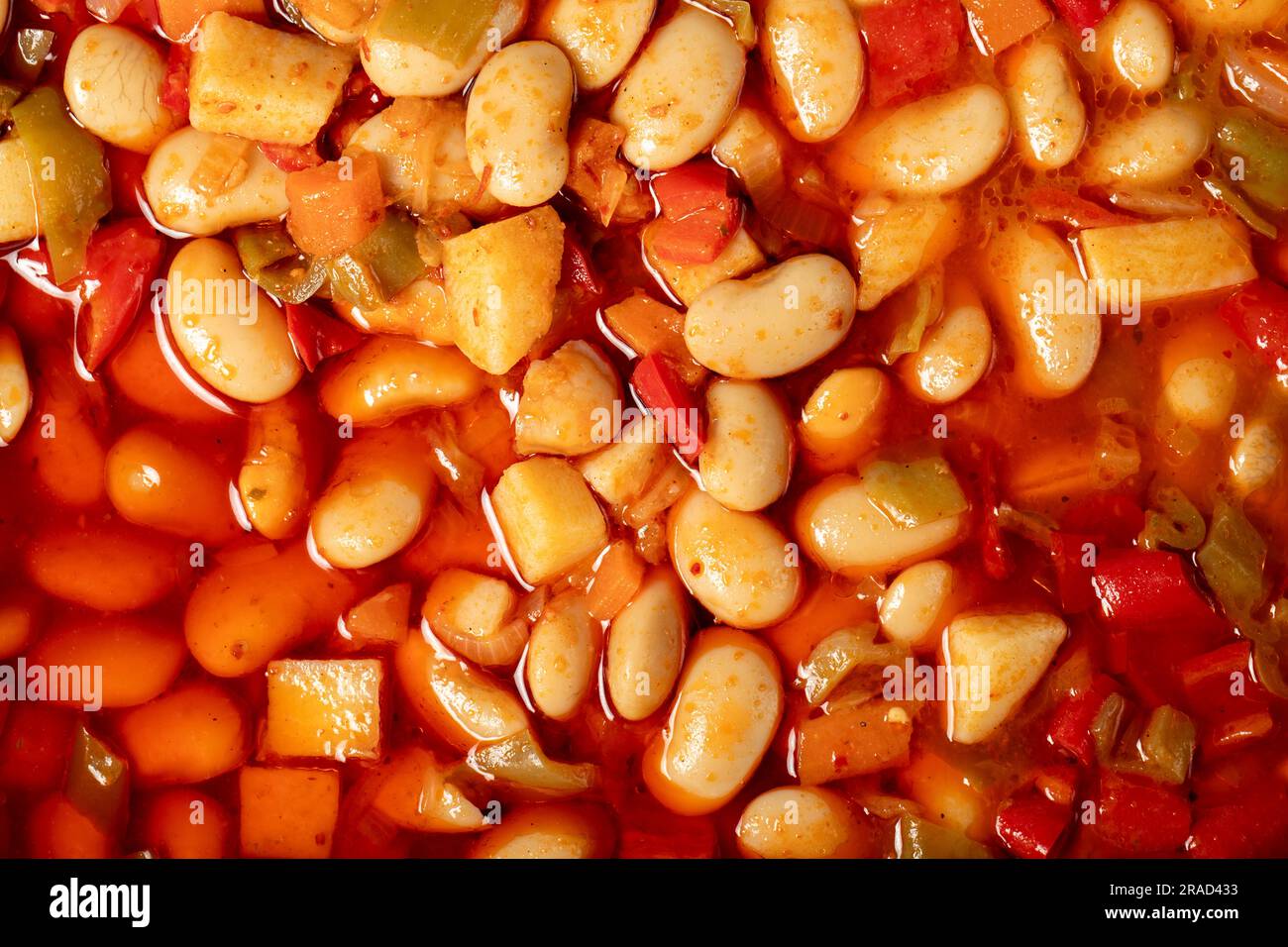 Bean dish with olive oil. Healthy appetizers. food background. Top view. local name bombay fasıulye pilaki Stock Photo