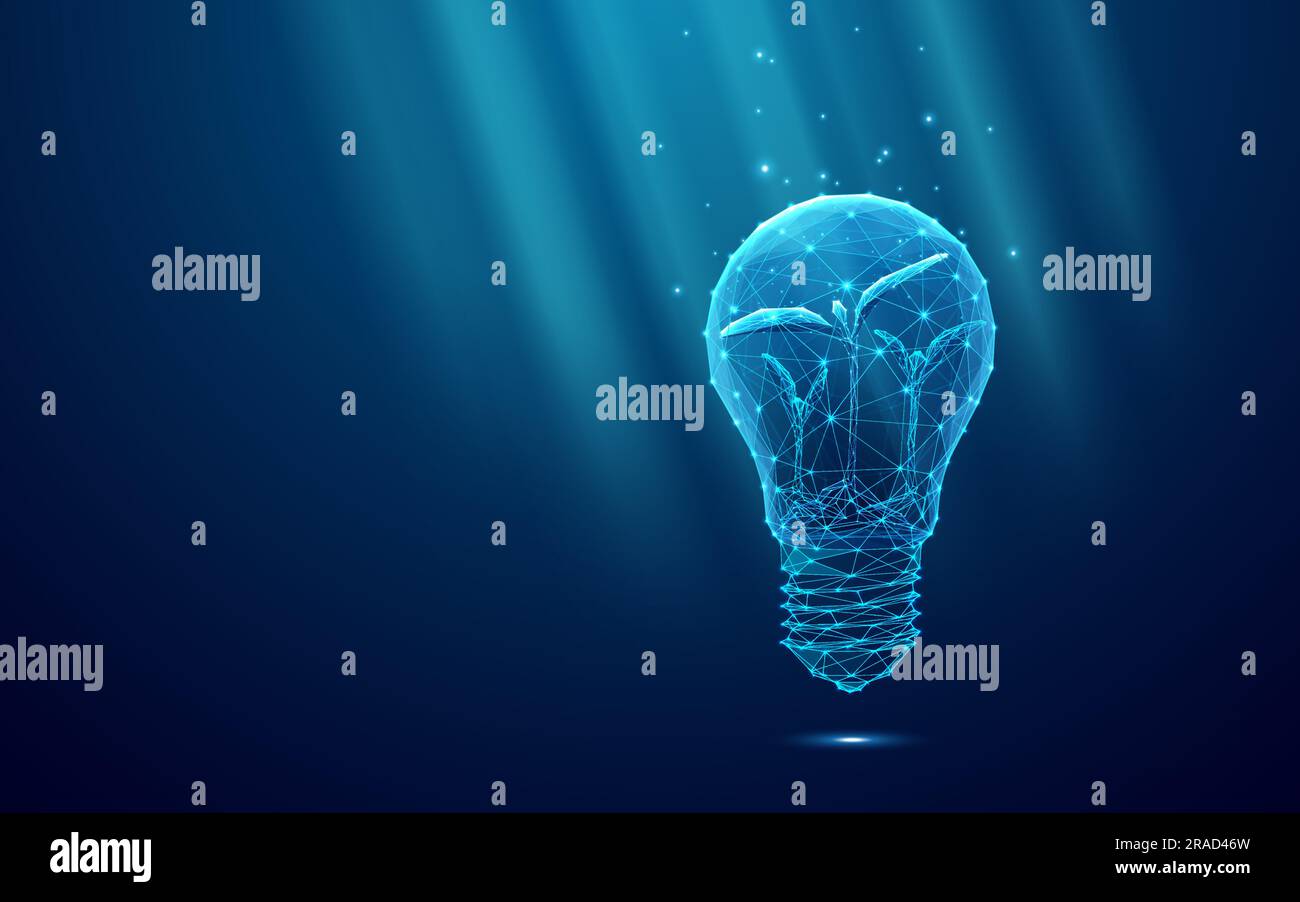Abstract Digital Sprouts Inside Light Bulb. Plants and Innovation Stock Vector