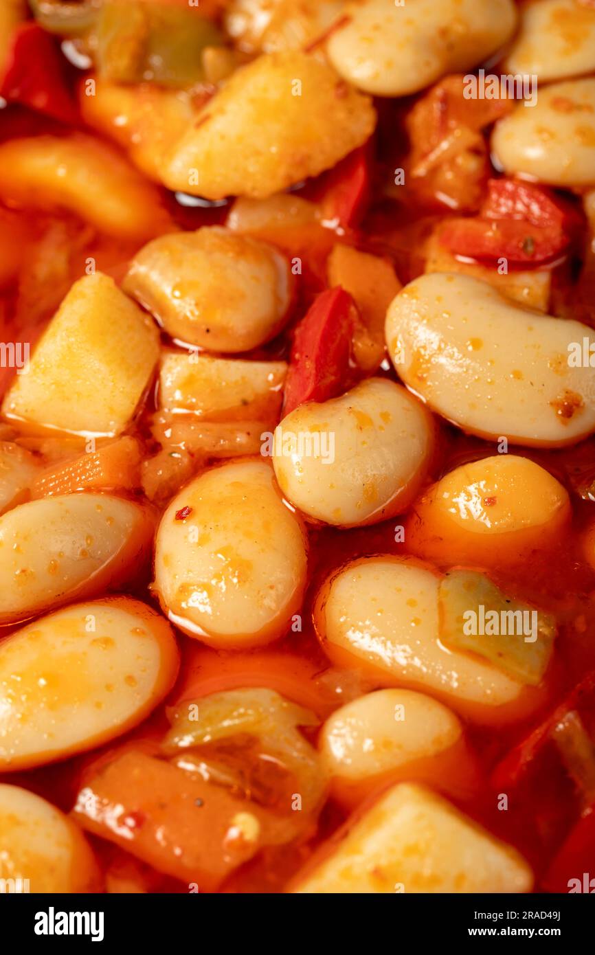 Bean dish with olive oil. Healthy appetizers. food background. Close up. local name bombay fasıulye pilaki Stock Photo