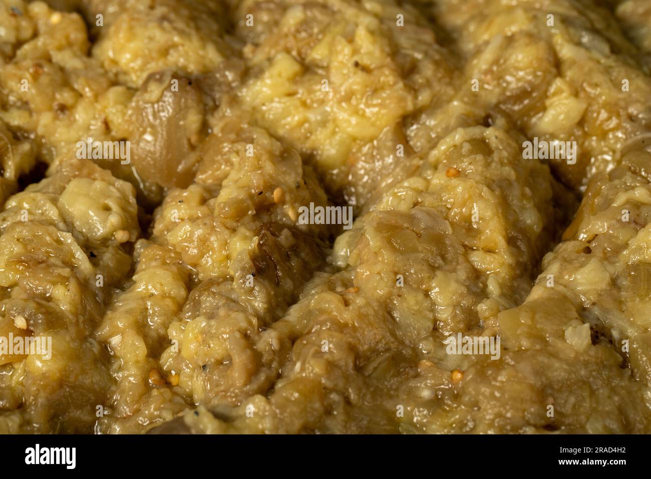 Roasted eggplant salad. Healthy appetizers. food background. Close up ...