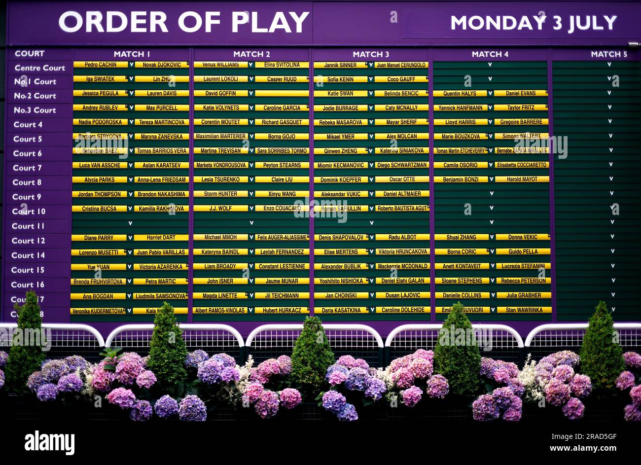 A general view of the order of play on day one of the 2023 Wimbledon