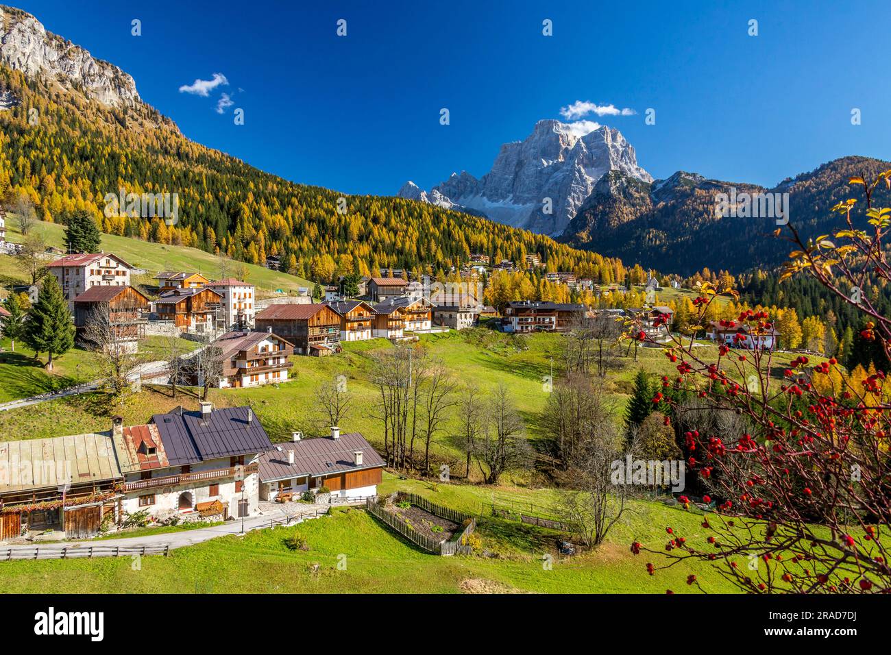 Selva di Cadore and Monte Pelmo in autumn, Dolomites, Veneto, Italy Stock Photo